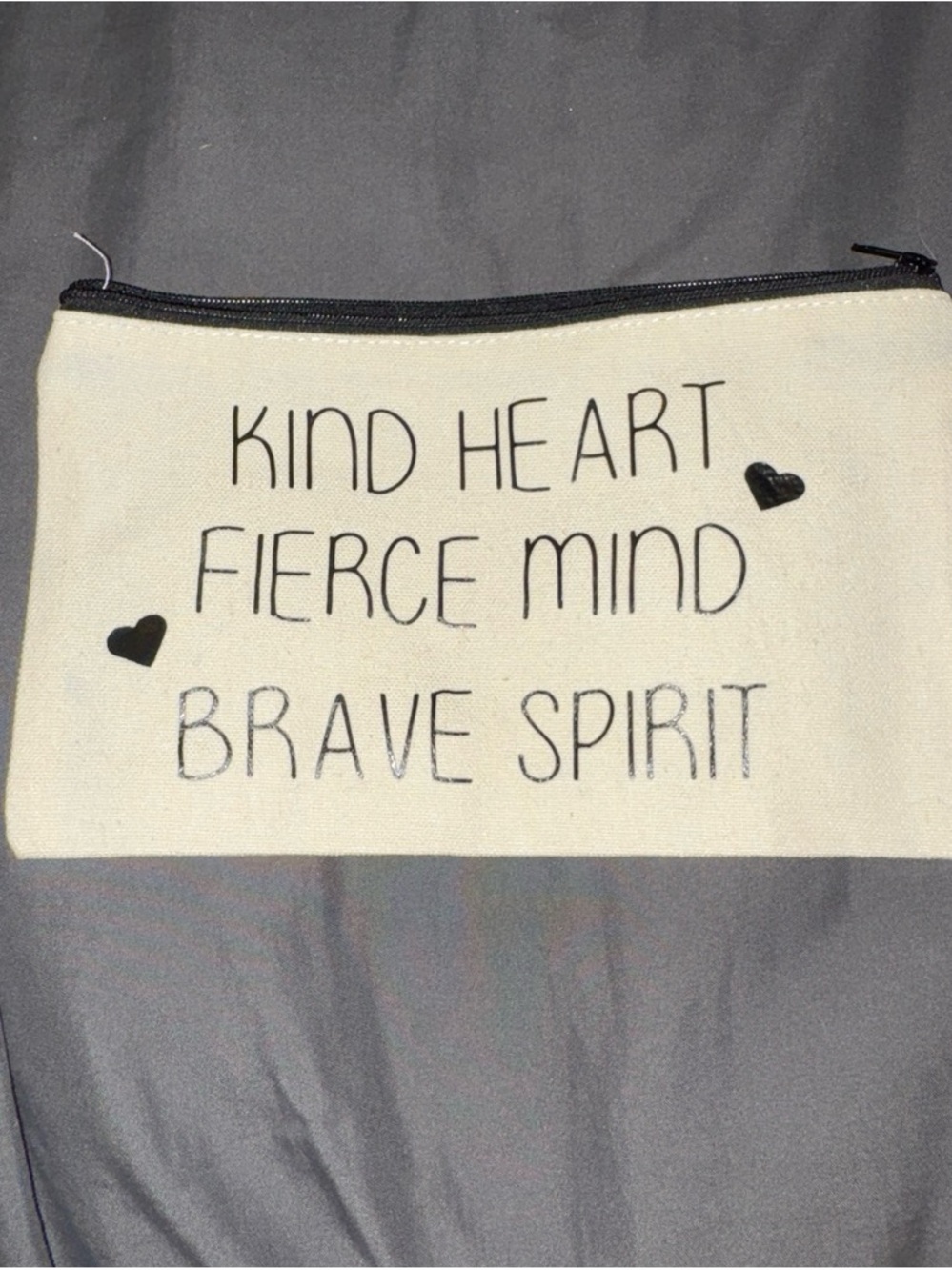 Canvas Cosmetic Pouch - Kind Heart Fierce Mind Brave Spirit - Cream